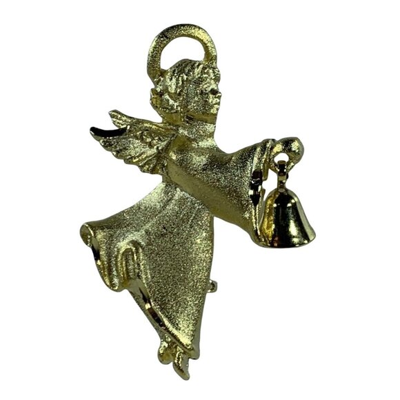 Avon Jewelry - Vintage Avon Gold-Tone Angel Lapel Pin With Bell Design By Robyn Rush USA Made